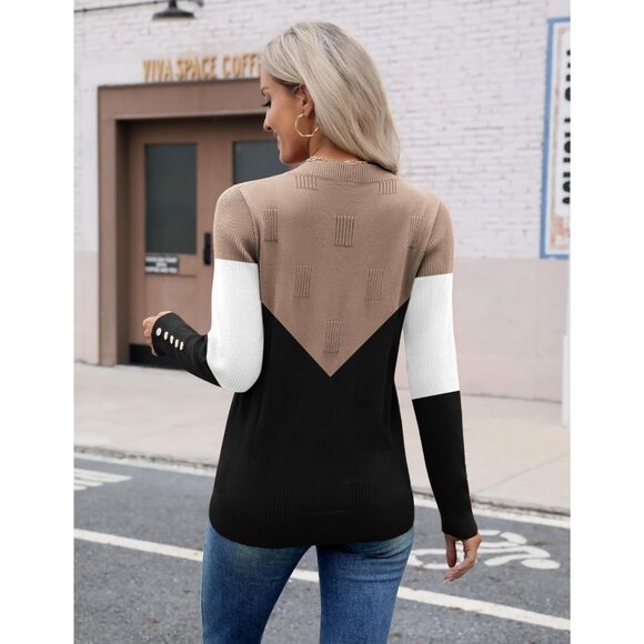 Womens V Neck Sweaters Shirts Long Sleeve Lightweight Ribbed Knit Pullover Sweat - Picture 4 of 6